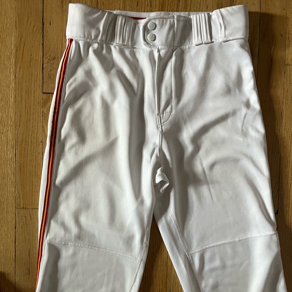 Rawlings, white, red and yellow men’s baseball pants